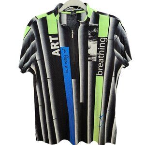 Jamie Sadok funky retro colorblock golf shirt zip neck size M‎ Black Green Art